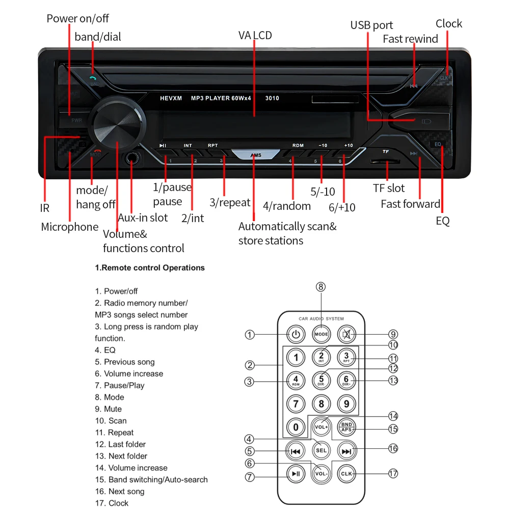 Авторадио 1 Din Автомобильный MP3-плеер Стерео мультимедийный плеер Bluetooth FM пульт дистанционного управления громкой связи звонки USB SD indash цвет