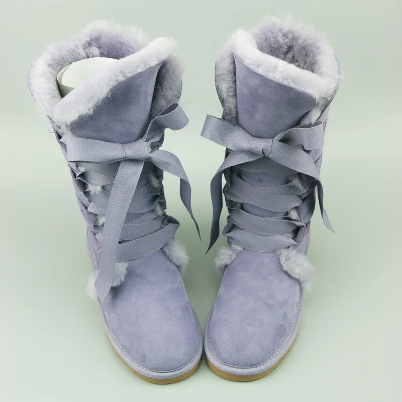 Новинка года; Модные женские зимние сапоги на натуральном меху; зимние сапоги из натуральной овечьей кожи; теплые шерстяные женские высокие сапоги; высокая обувь - Цвет: Light Purple