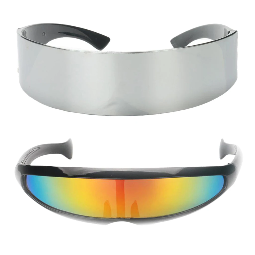

2pcs Fashion Narrow Rainbow Metallic Silver Cyber Robot Alien Eye Glasses Sunglasses Cosplay Fancy Dress Halloween Parties Gift