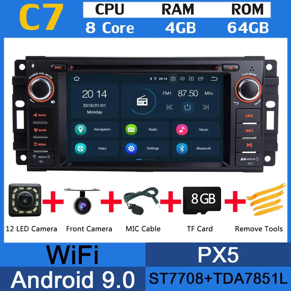 PX6 4G+ 64G Android 9,0 Автомобильный DVD радио gps для Jeep Wrangler Компас Commander Cherokee Dodge caliber путешествие Liberty CarPlay DSP - Цвет: PX5