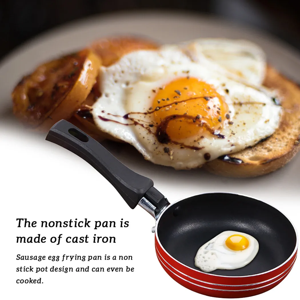 Mini frying pan, 12 cm, iron pan, non-stick coating, with handles, for  small round breakfast eggs