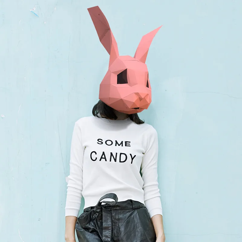Pre Cut 3D Papercraft Paper Mask Bunny Rabbit Halloween Costume Cosplay Masks women DIY Toys Kid Art Party