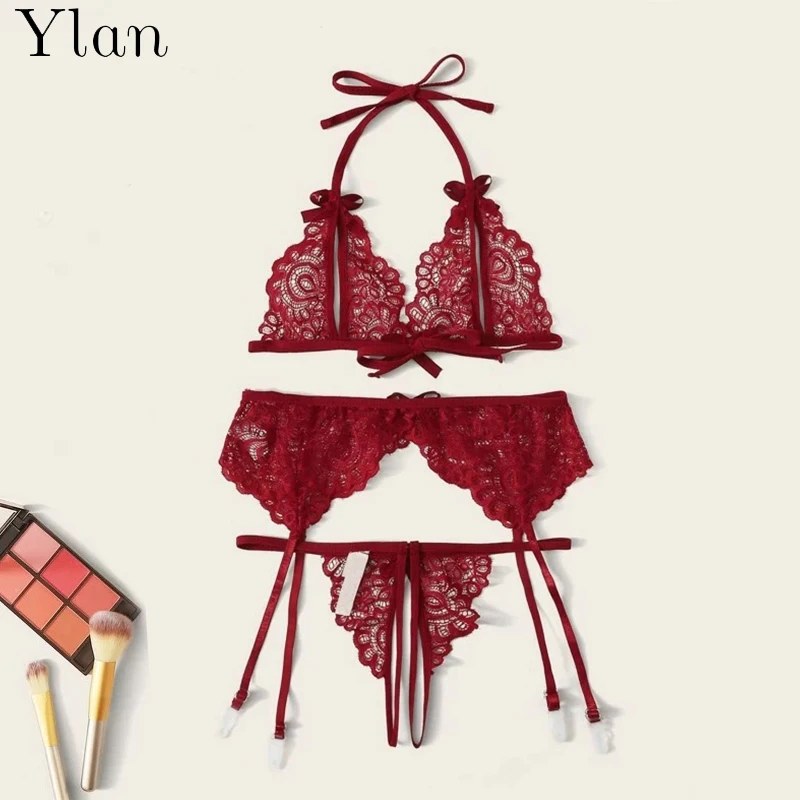 

Women's underwear set Sexy Open Bra+Crotchless Panties set Floral Lace Garter Lingerie set Transparent Sexy Intimates Lingerie