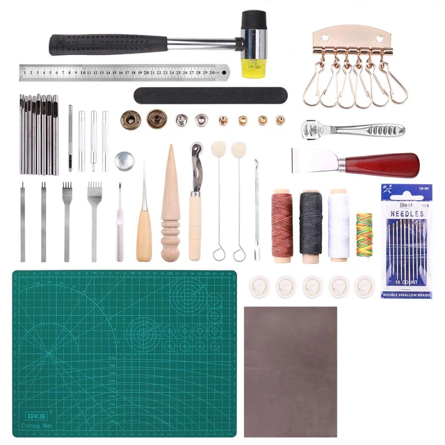 Sanbest-Kit de herramientas de artesanía de cuero profesional, costura a  mano, punzón, tallado, agujero de trabajo, conjunto de Groover de silla de  montar, accesorios DIY