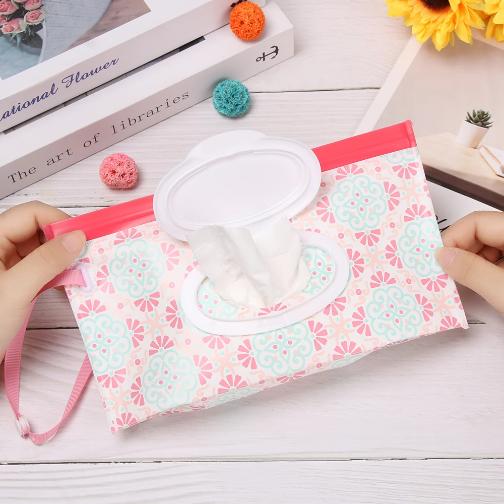 1PC Eco-Friendly Wet Wipes Bag Baby Wipes Box Wet Wipe Box Cleaning Wipes Ziplock Bag Clamshell Snap Strap Wipe Container Case 6