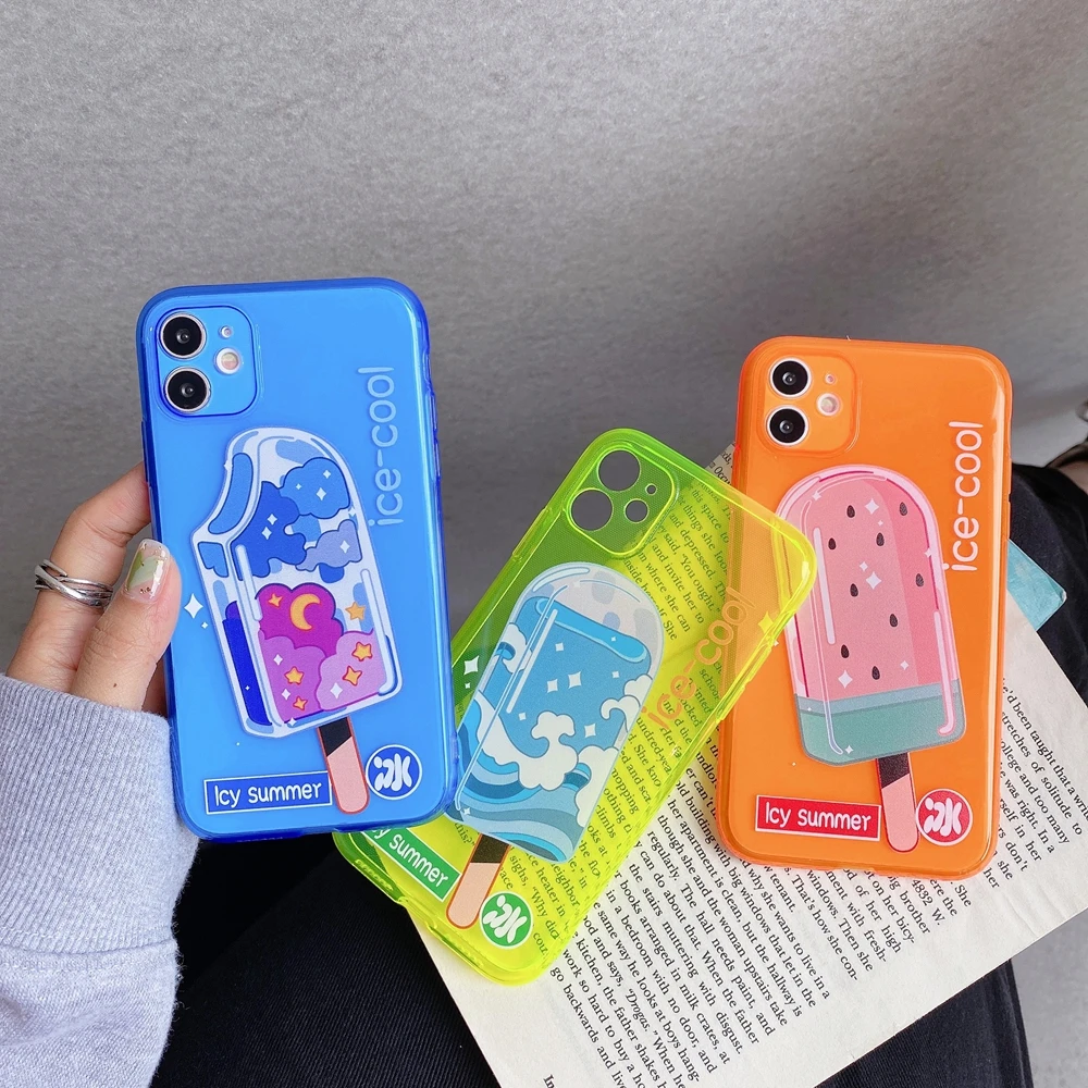 Fluorescence Phone Case on for iPhone 11 SE 2020 Cartoon Silicone Cover Pro X XR XS Max 7 8 Plus Women | Мобильные телефоны и