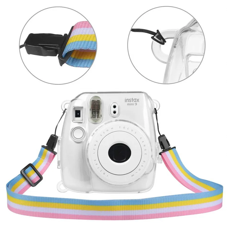 Waterlowrie Instax Mini 9 Case Transparent Plastic Cover Instant Camera Protect bag With Strap For Fujifilm Instax Mini 9/ 8 /8