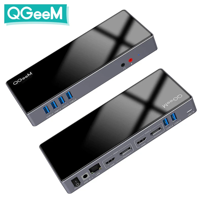 

QGeeM 15-IN-1 USB Hub 3.0 Docking Station for Macbook Pro Xiaomi Laptops One 5K/ Dual 4K@60Hz Video Display USB Type C Hub HDMI