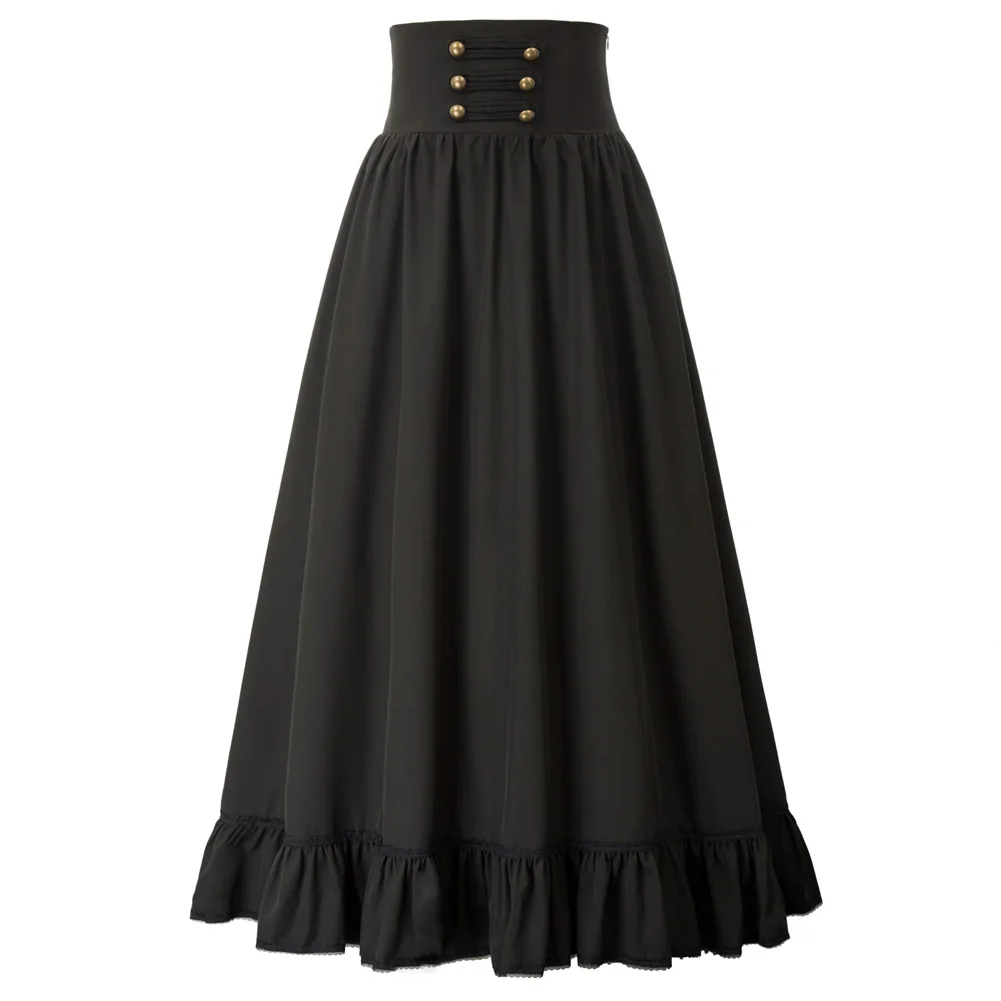 Women Skirt Summer Clothes Gothic Maxi Skirt High Waist Ruffled Hem A-Line Elastic Waist Vintage Pleated Casual Party Skirt Lady ► Photo 2/6