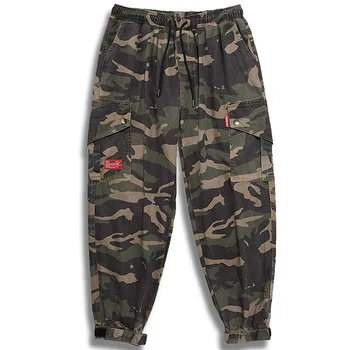 

Retro Mens Trouser Elastic Low Waist Hip Hop Camouflage Cargo Pants Joggers Harajuku Streetwear Big Pocket Military Camo Pants