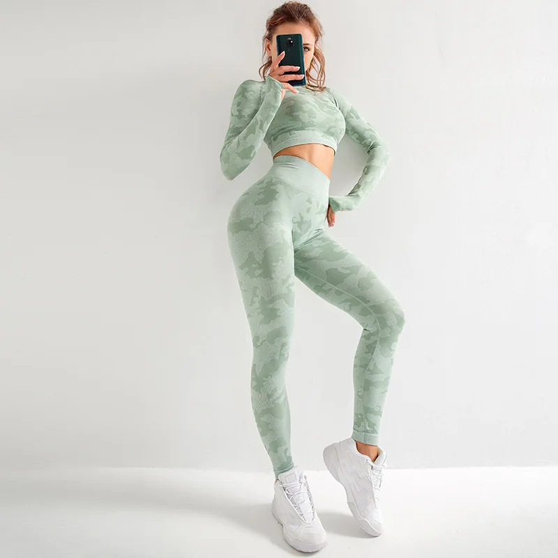 Seamless Yoga Set Sports Fitness Clothing Gym Woman Running Exercise Push Up Tracksuit Camouflage | Спорт и развлечения