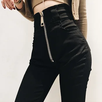 

High Waist Black Women Jeans Korean Fashion Woman Elastic Stretch Jeans Female Washed Denim Skinny Pencil Street Cotton Jeans