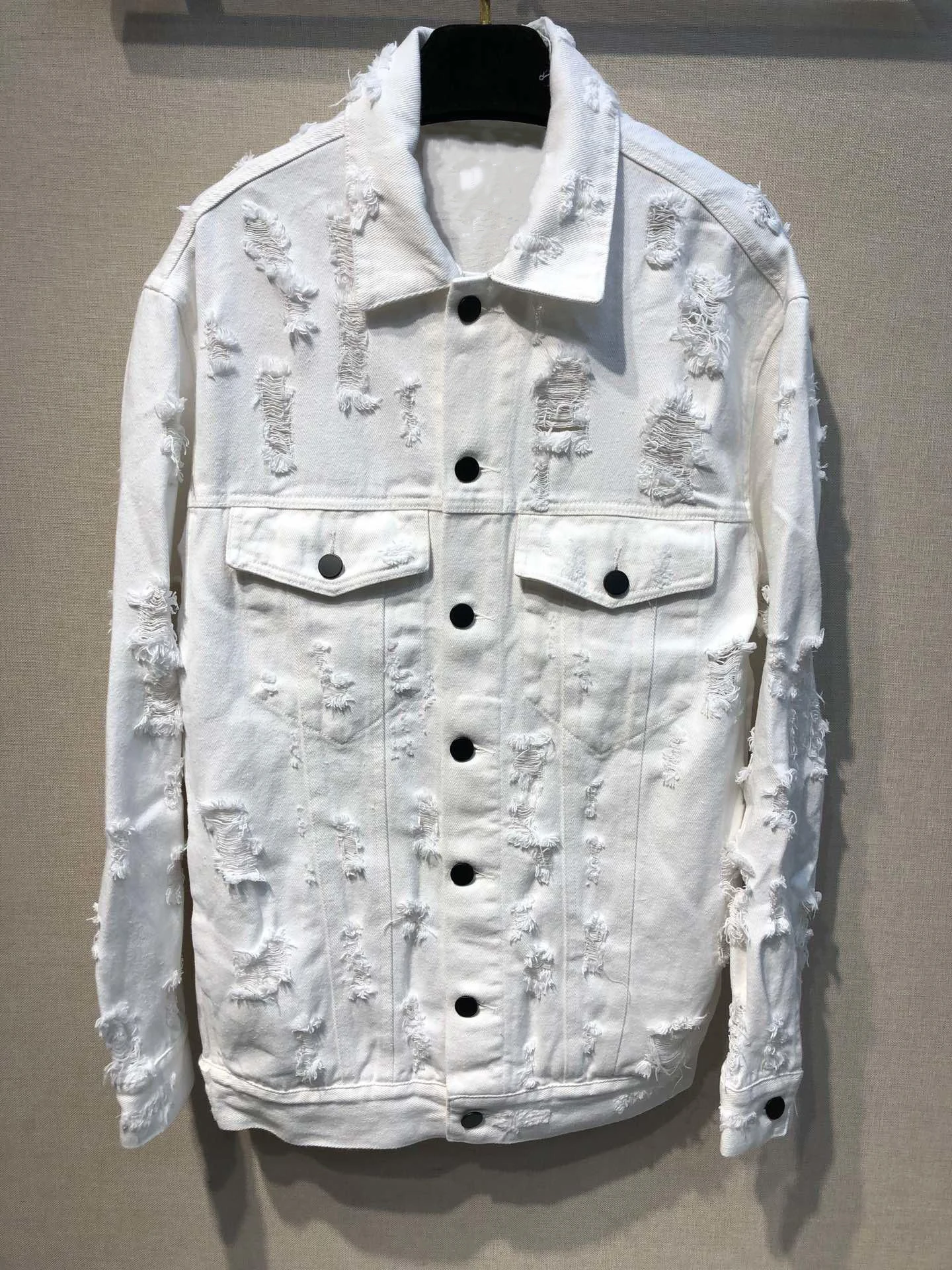 

2019 new ladies high quality fashion long sleeve lapel denim hole jacket 0823