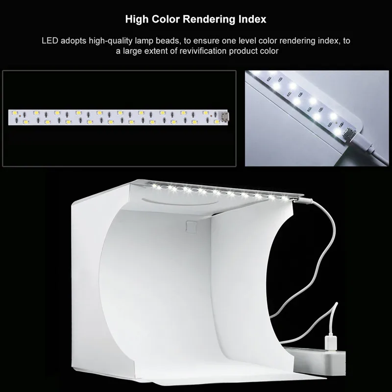 LED Lightbox Mini Desktop Photo Studio Box Folding Shooting Light Box Photography Photobox Tent Lightbox Kit 6 Colors Backdrops