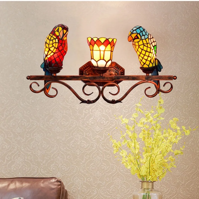 Art Deco Tiffany Parrot Designer Lustre Chandelier Lighting Suspension Luminaire Lampen For Dinning Room