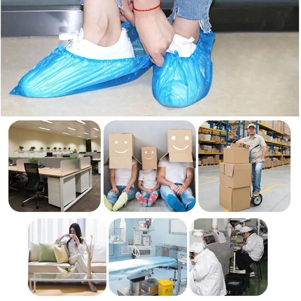 100pcs Disposable Plastic Shoe Covers Waterproof Boot Covers Hospitality Lab Cleaning Tool Cycling Prevent Wet Shoes
