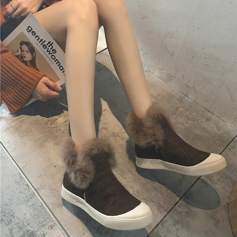 Новые кожаные ботинки; женские зимние ботильоны; коллекция года; модные Нескользящие женские кроссовки; теплая плюшевая повседневная женская обувь на плоской подошве