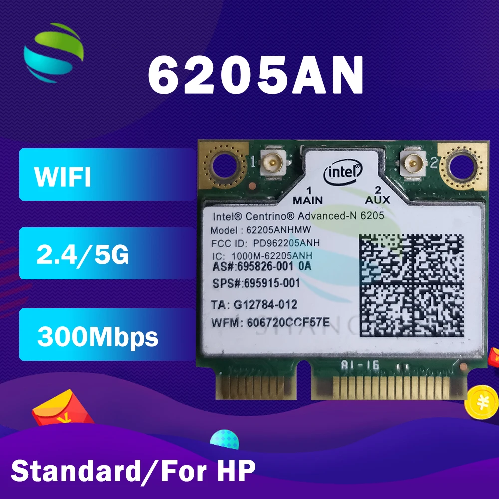 Двухдиапазонная беспроводная Wi-Fi-карта N 6205 6205AN 62205ANHMW 300 Мбит/с Half Mini PCI-e WLAN |