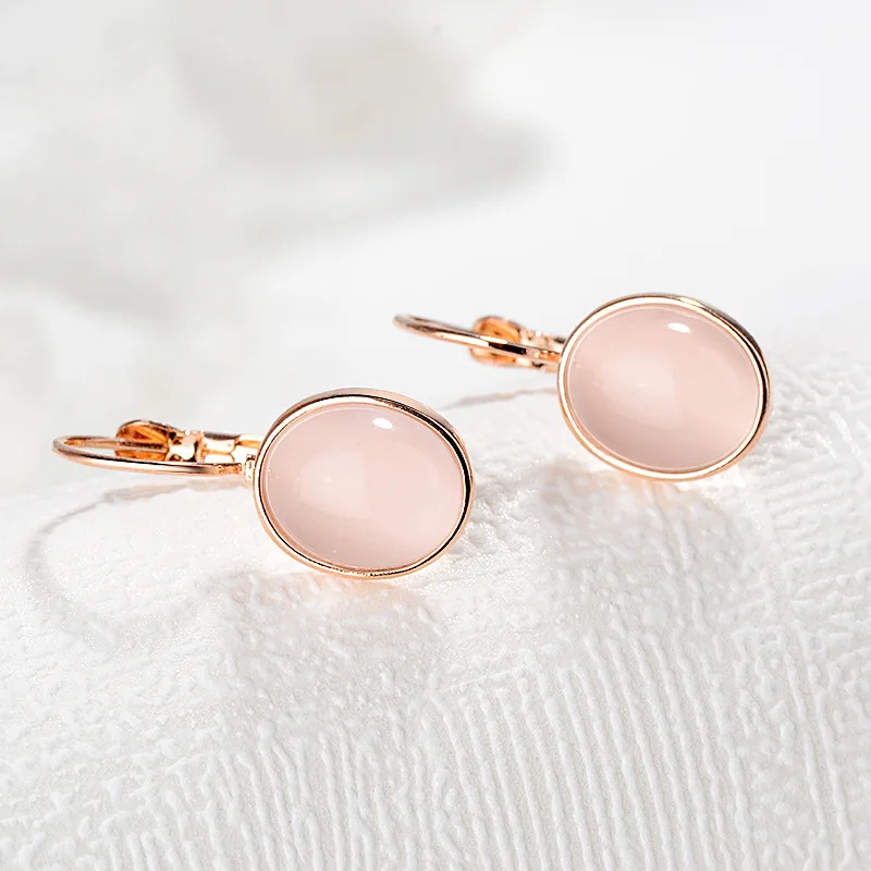 Bague Ringen Temperament Gemstone Earrings for Women Elliptical Cat’s Eye Stone Rose Gold Color Silver 925 Jewelry Dating gift