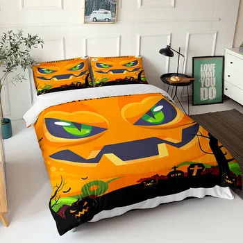 

3D Halloween Bedding Set For Kids Children Linen Bed Cover Set Pumpkin Print Duvet Cover Girls Boy Horror House Room Decoration