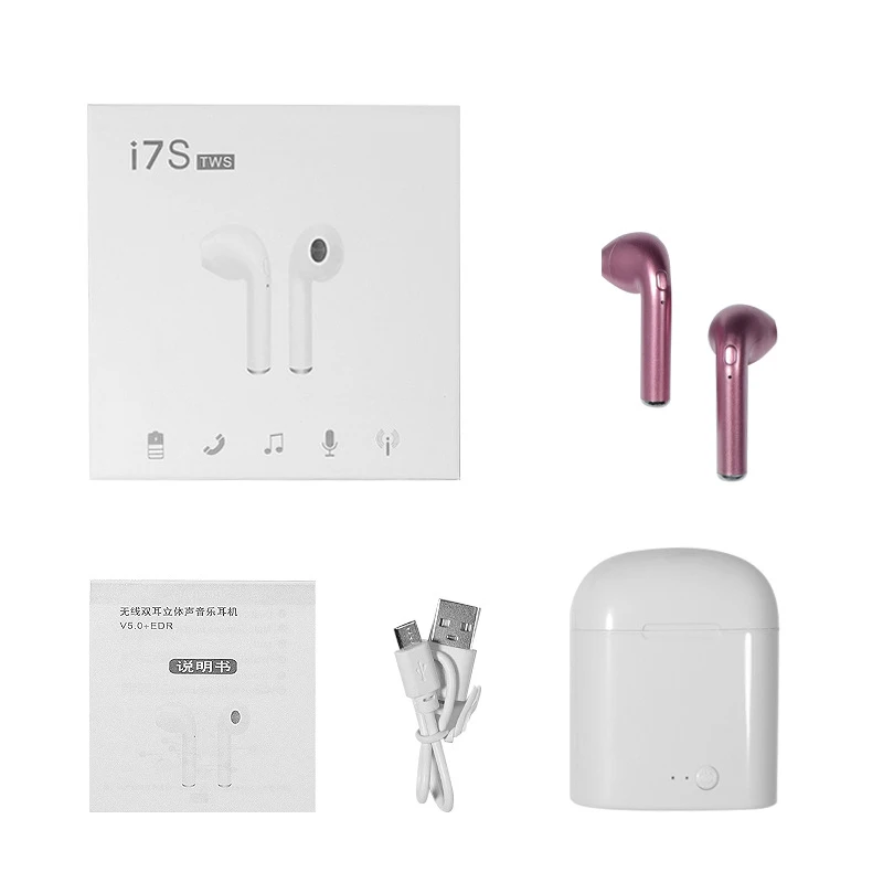 I7s Tws беспроводные bluetooth-наушники 5,0, наушники-вкладыши, стерео спортивные наушники с микрофоном, бинауральная зарядка - Название цвета: Розовый