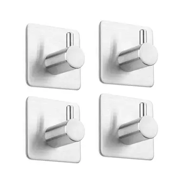 

4 Pcs Self Adhesive Hooks, Max 8kg Towel Rail, Hat Towel Robe Coat Stick-up Stainless Steel Hanger for Kitchen Bathrooms Lavator