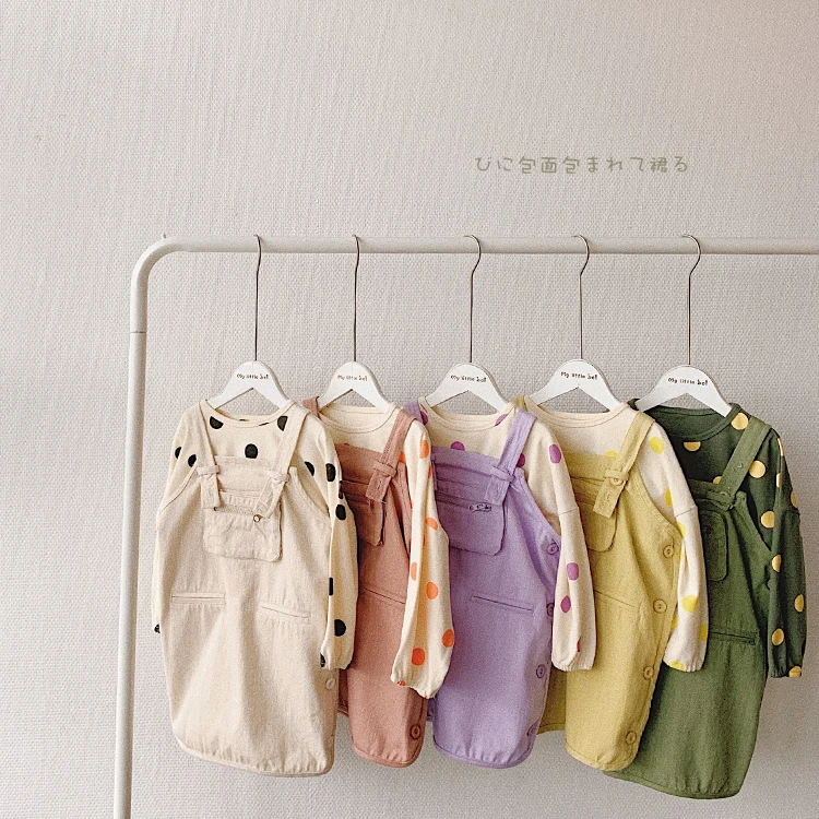 

Girls Cotton Casual with Pocket Cotton Suspender Dress Autumn 2019 Net Color Children Button Princess Dress Baby Overall Dresses
