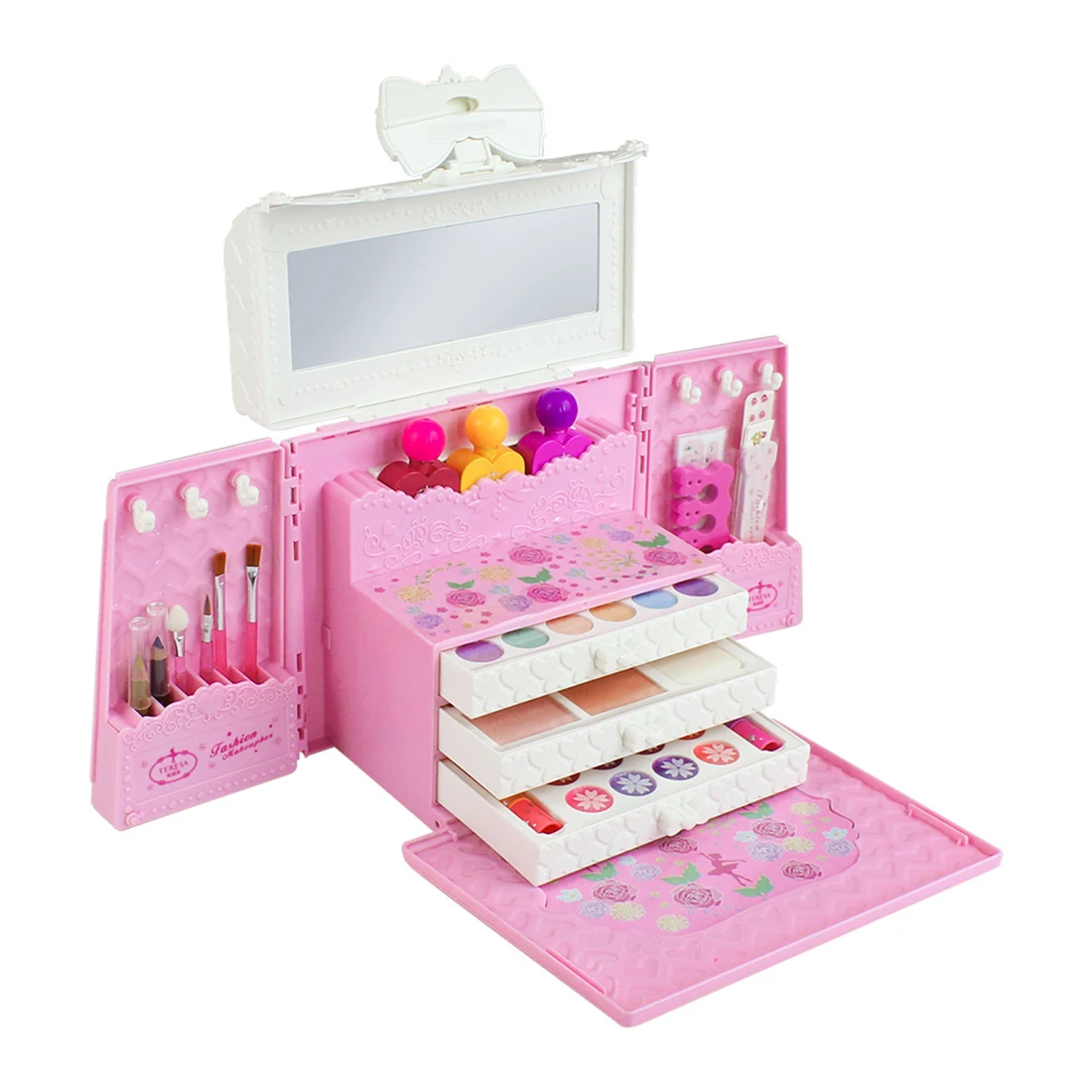 

60Pcs Folding Makeup Box Pretend Playset Simulation Cosmetic Carrying Case Toy for Girls