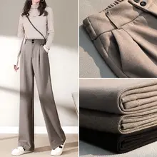 

New Korean Style Wide Leg Pants Women Winter Loose Straight Long Pants Female High Waist Fashion Black Woolen Streetwer Trousers