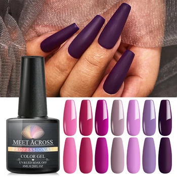 

MEET ACROSS 8ML Purple Color Series Nail Gel Polish Matte Effect Gel Long Lasting Soak Off LED UV Nail Gel Nail Art Varnish