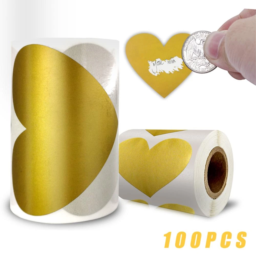 100 Pcs Golden Heart Shaped Scratch Off Stickers For Custom Game Party Activity Sticker Stationery Sticker Clear Stickers Assorted Stickers Aliexpress