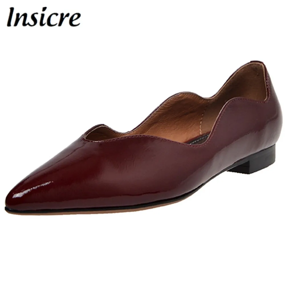 

Insicre Patent Leather Women Flats Pointed Toe Cow Leather Low Heels Slip On 2020 Spring Summer Female Casual Shoes Black