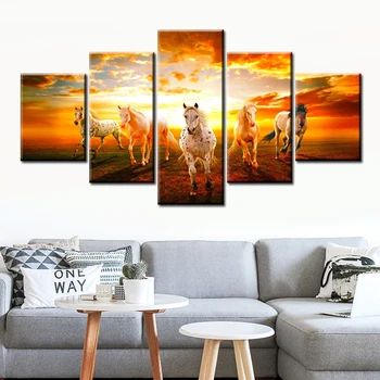 

5 Panels Canvas Paintings Wall Art for Living Room Decor Running Steed Pictures Modular HD Prints Clouds Animal Horses Poster