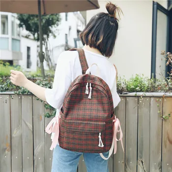 

Backpacks New 2019 Women Sen Literary Retro Plaid Bag Female Small Fresh Plaid Bow Student Backpack Rucksack muchila escolar