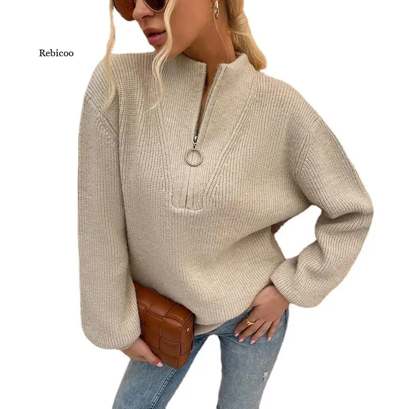 

Spring Autumn Trendy Casual Crochet Pink Solid Women's Zip Up Sweaters Pullovers Korean Fashion Harujuku Knitted Clothes New