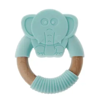 

Elephant Baby Silicone Teether Safe Toddle Organic Wood Chew Toys Teething Ring Gift For Infant Baby Chewing 63HE