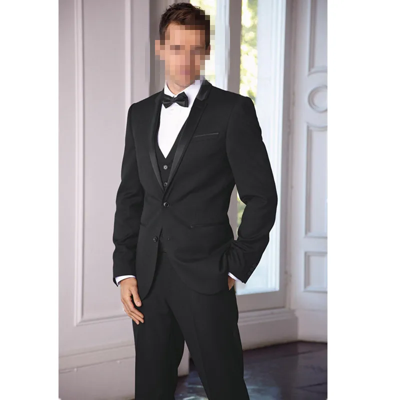 

Classic fashion men's suit black lapel two buttons men's business office suit and prom dress (jacket + pants + vest) custom made