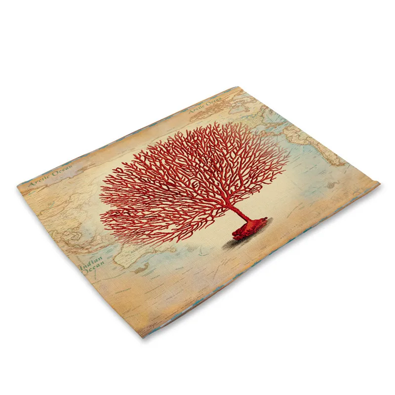 

Dining Table Mats Coaster Marine Placemat Cotton Linen Pad Bowl Cup Mat Snail Starfish Pattern Kitchen Placemat Home Decor