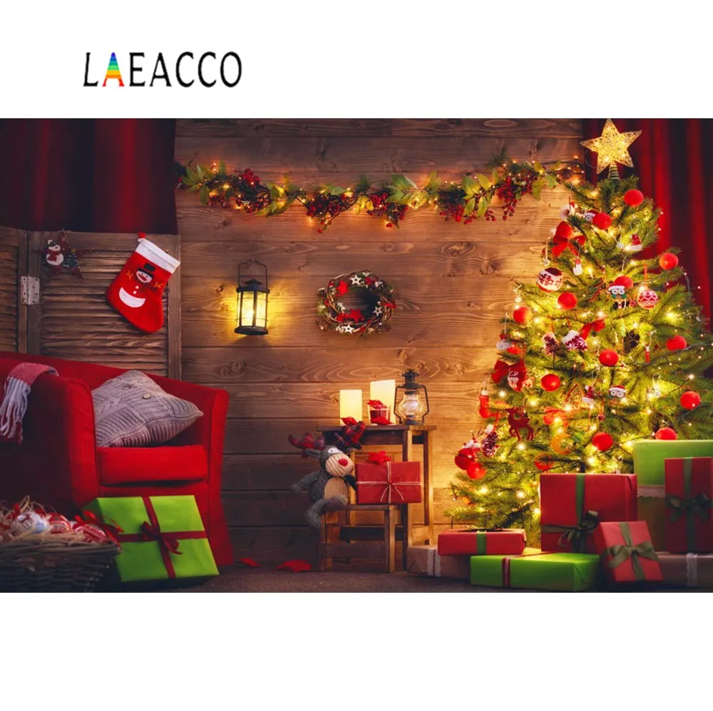

Photo Background Cozy Decor Rural House Christmas Tree Party Decor Sock Wreath Baby Portrait Photography Backdrop Photo Studio
