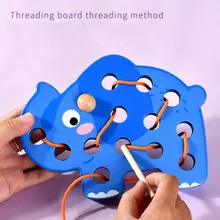 Jeu de corde d'enfilage pour l'éveil précoce, jouet en bois, modèle Animal de dessin animé Crocodile/abeille/éléphant/coccinelle Montessori