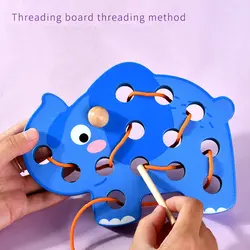 Juego de cuerda de roscado para entrenamiento de iluminación temprana, modelo de Animal de dibujos animados de madera, cocodrilo/abeja/elefante/Coccinella Montessori, juguete para bebé