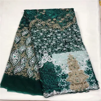 

green African Dry beads Lace Fabric High Quality Nigerian Milk Silk Lace Fabric For Wedding Latest French Tulle Mesh Lace Fabric