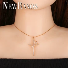 Newranos ожерелье с подвеской в виде креста для женщин золотого цвета длинные ожерелья с подвесками модные женские ювелирные изделия NQM001404