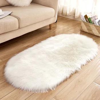

Soft Faux Fur Area Rug Carpets Living Room Long Plush Oval Carpet Artificial Wool Sheepskin Shaggy Rugs Floor Mat For Bedroom
