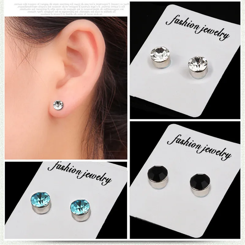 Ear Clip Earrings Classic Design Crystal Magnet Clip Earrings Stainless steel For Women Men Round Shaped No Ear Hole Jewelry Party Gifts 2 Pieces Clip Earrings Ear Clip Ear Accessories Magnetic Earrings