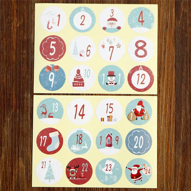 120 шт Счастливого Рождества бумажные наклейки Санта Клаус милый олень Адвент календарь номер наклейки для скрапбукинга DIY канцелярские наклейки