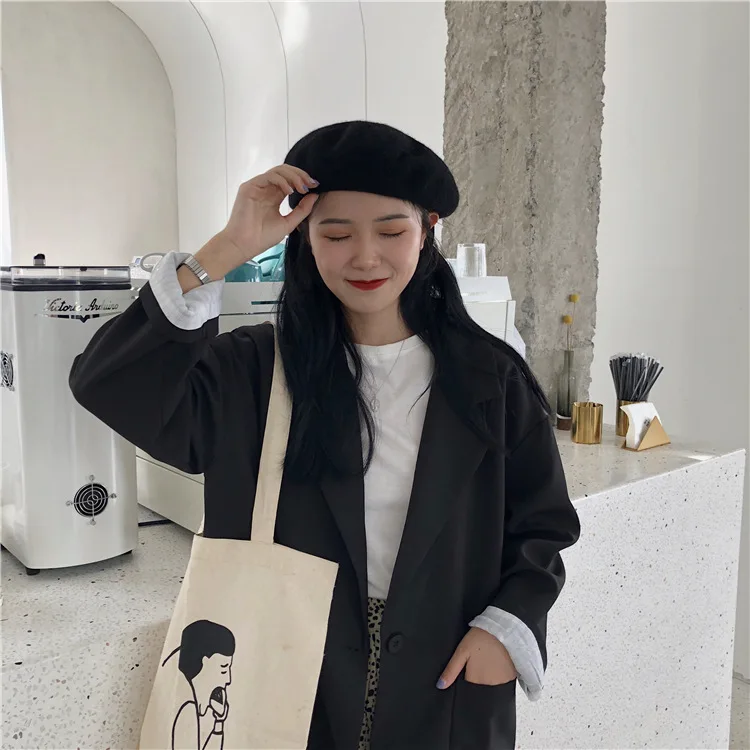 

Photo Shoot Net Price! Retro Turn Sleeve CHIC Black And White with Pattern Loose-Fit Casual Small Suit Coat 1371 # Price plus 5