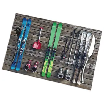 

6 Pcs Placemat Vintage Ski On Rustic Wooden Fabric Table Mats Tableware Kitchen Tool Table Mats