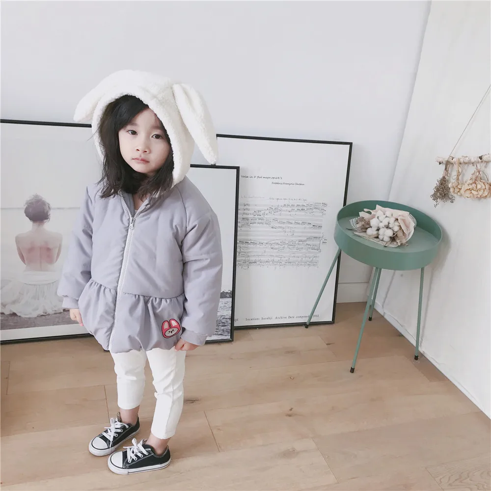 Tonytaoaby/новое зимнее Детское пальто для девочек куртка на подкладке из хлопка с заячьими ушками зимние пальто для девочек Детский пуховик