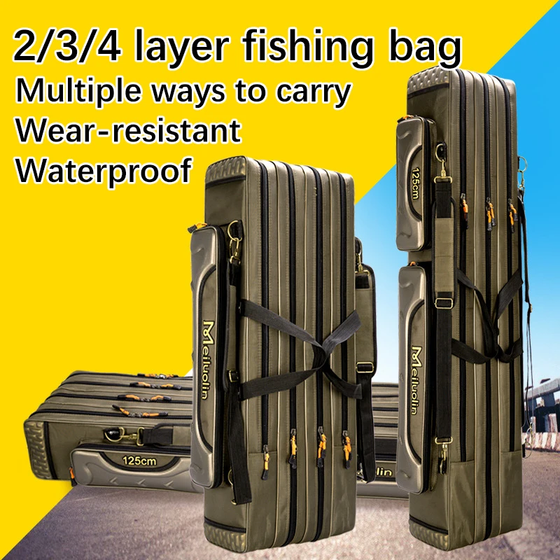 

New 2/3/4 Layer Thick Wear-Resistant Fishing Rod Gear Toolbox Storage Bags Waterproof Oxford Cloth Portable Strong